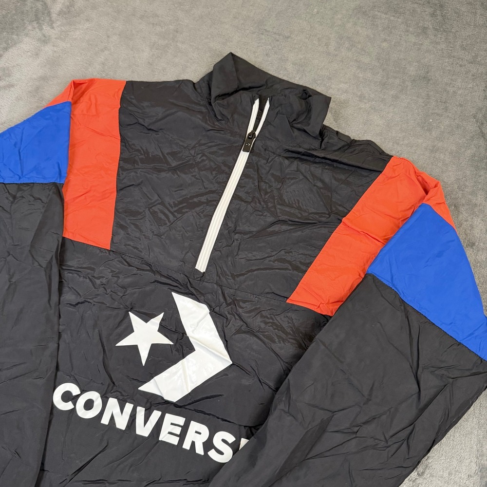 Converse Colorblock Windbreaker Kids Large Black Red Blue Quarter Zip Anorak